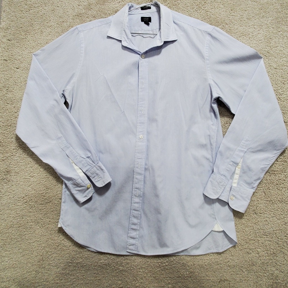 J.Crew Shirt Mens Large Blue White Striped Cotton Long Sleeve Collared Button-Up